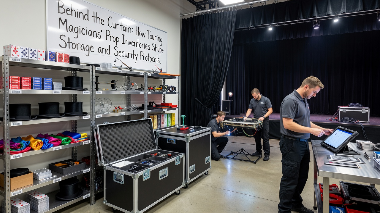 Security monitoring station overseeing basement storage areas for performance props in a Strip resort