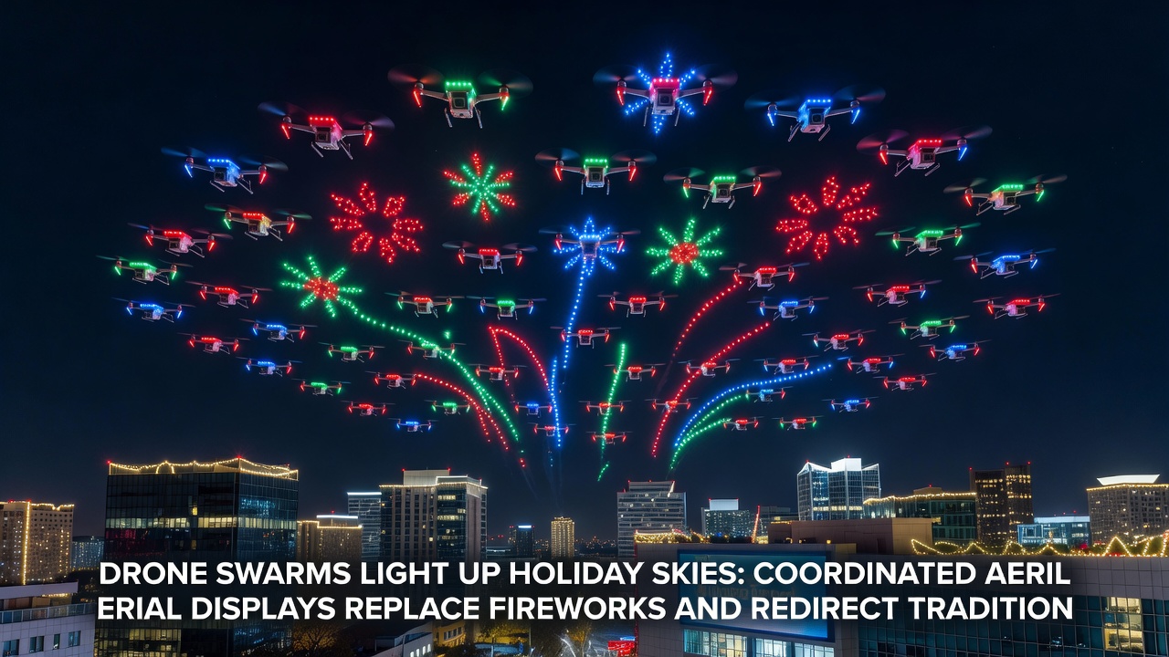 Coordinated drone light show redirecting crowds along the Las Vegas Strip