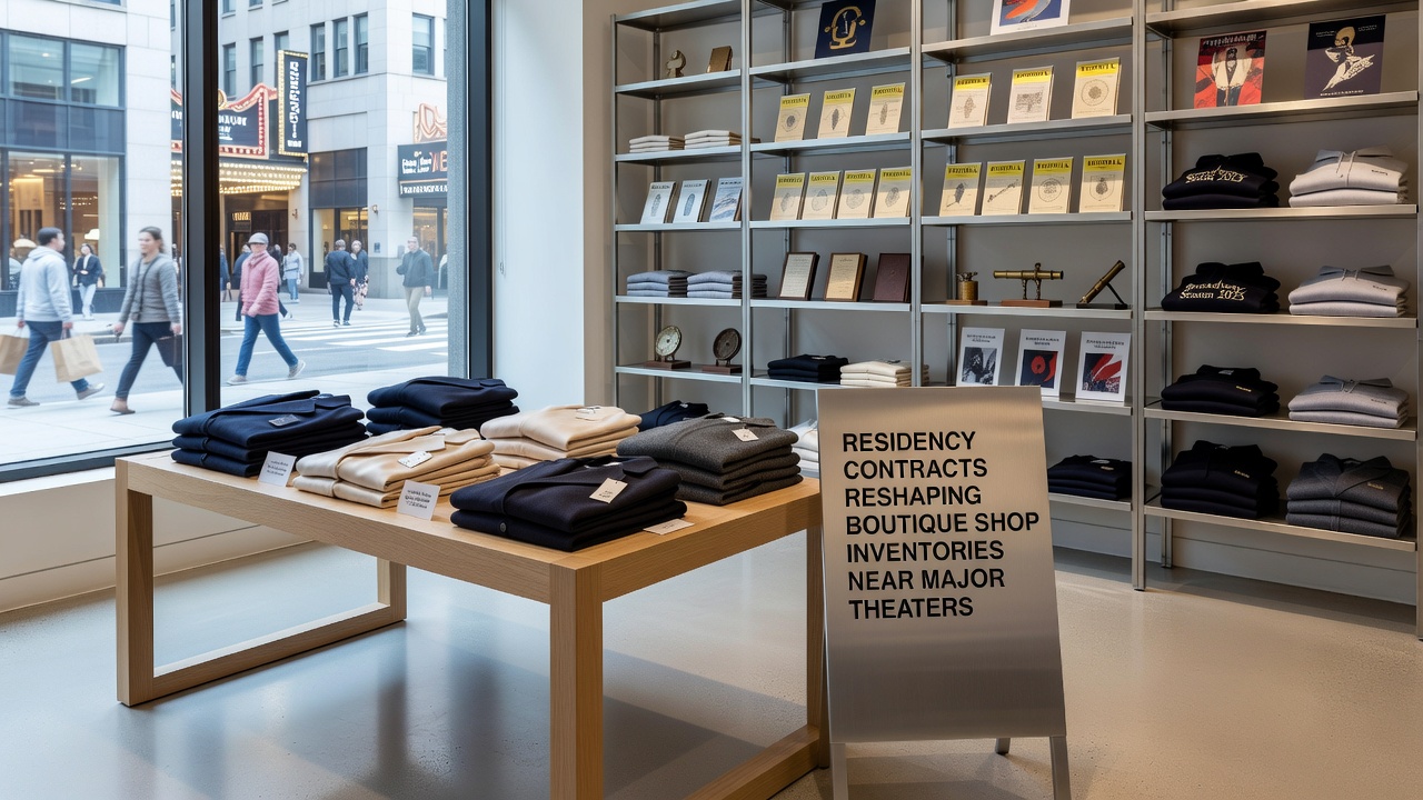 Boutique shops near major Vegas theaters displaying performer-themed merchandise and adjusted inventory displays