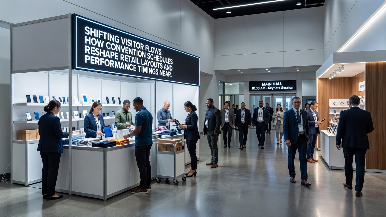 Retail displays and performance venue signage adjusted for convention visitor patterns near Las Vegas resorts