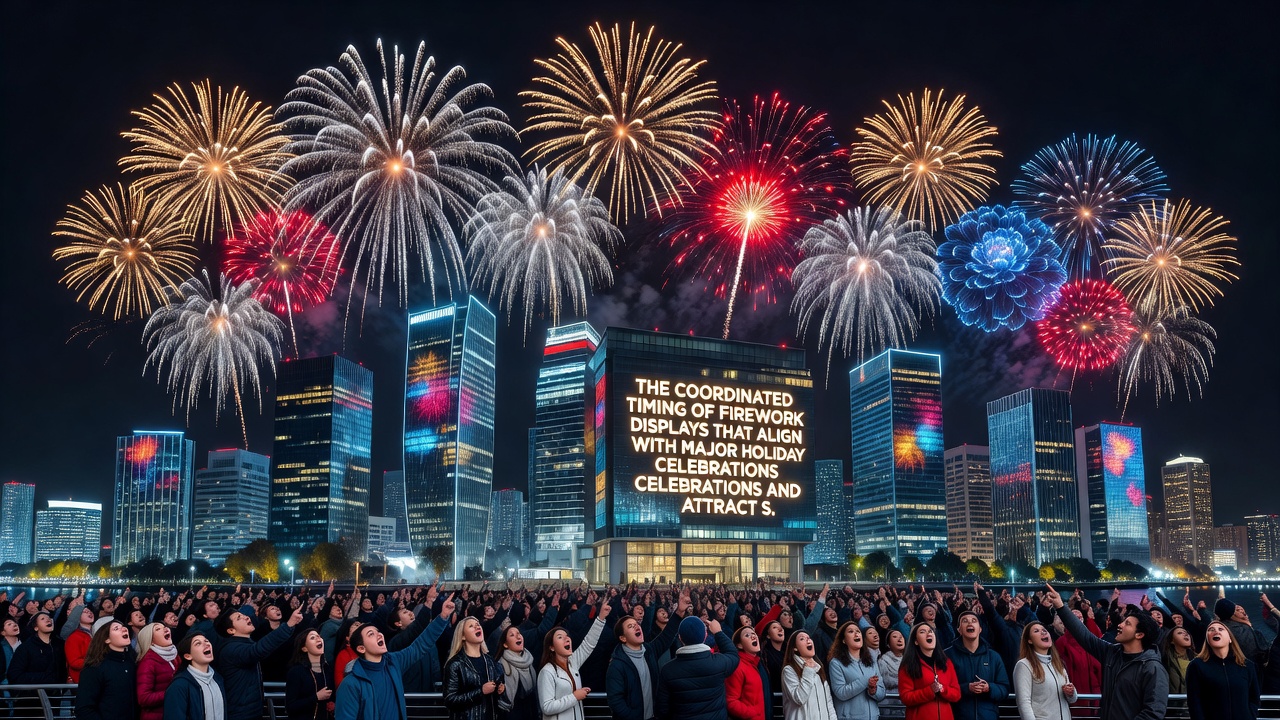 Spectators gathered at a designated viewing point near the Las Vegas Strip watching synchronized holiday fireworks