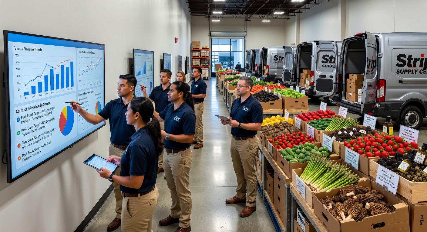 Las Vegas Strip restaurant kitchen receiving fresh produce deliveries from contracted vendors