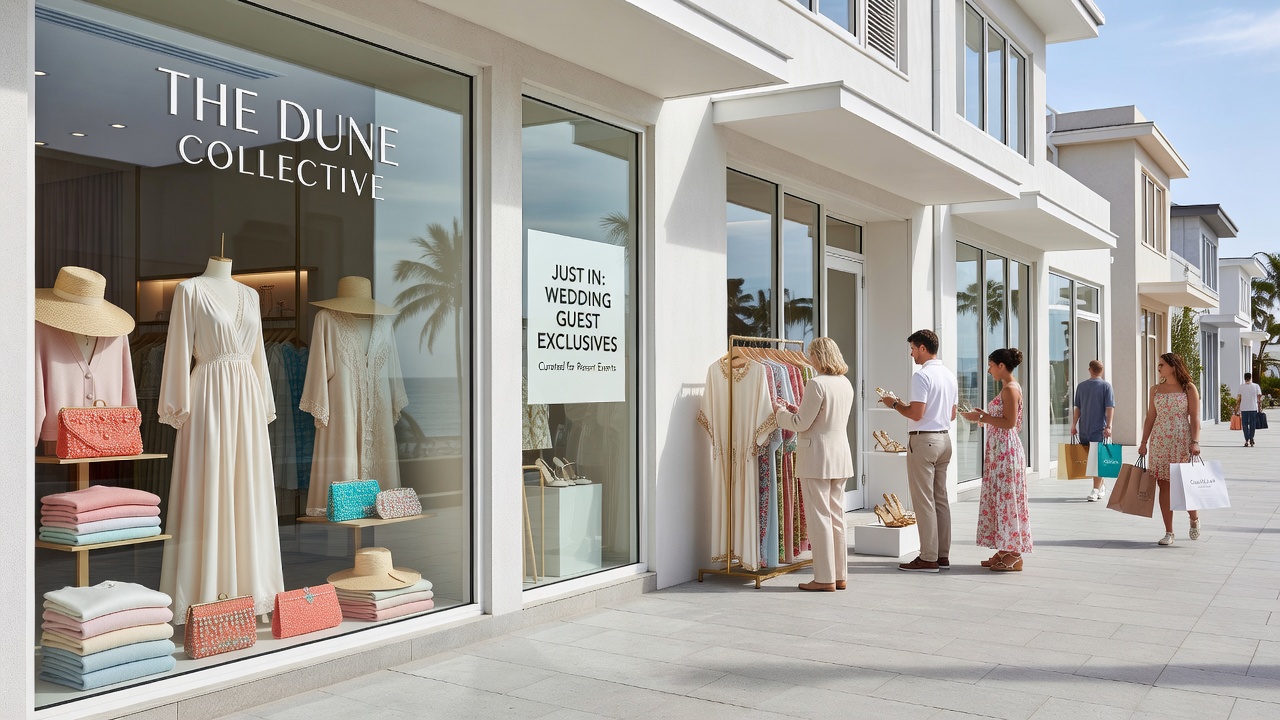 Boutique retail interior inside a resort property showing curated displays of wedding gifts and accessories