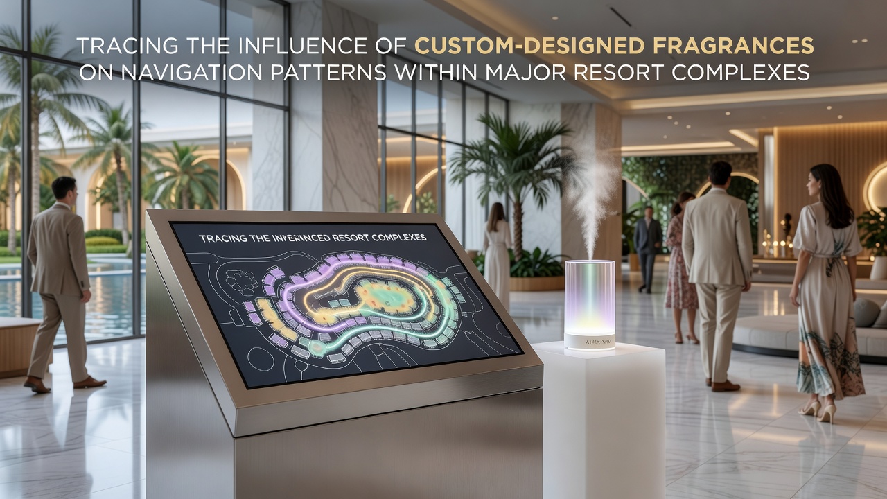 Custom fragrance diffusers integrated into resort lobby architecture to direct guest flow